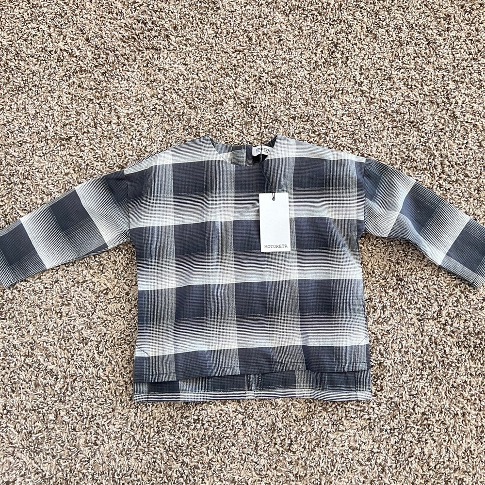 Motoreta grey plaid long sleeve toddler top